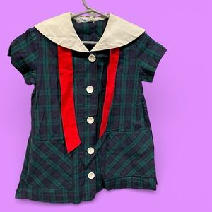 Cute vintage 70s-80s Saks Fifth Avenue plaid sailor dress girls infant pockets